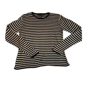 August Silk Striped Black & Beige Long Sleeve Crew Neck Knit Top Medium